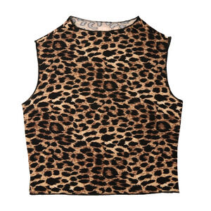 GLG Women’s Crop Top S Leopard Print Sleeveless Pullover Stretch Workout Y2K